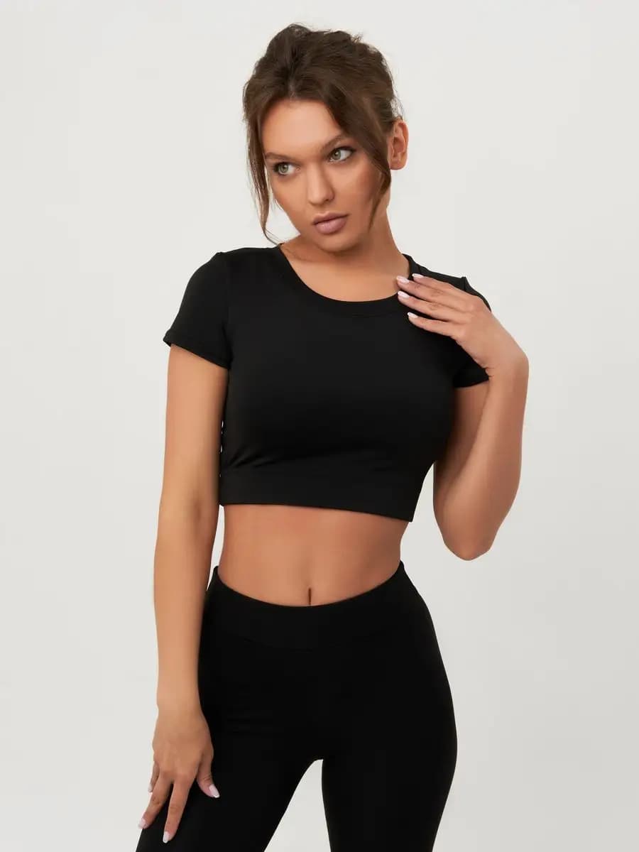 Укороченная футболка с рукавом спортивная - фото 1