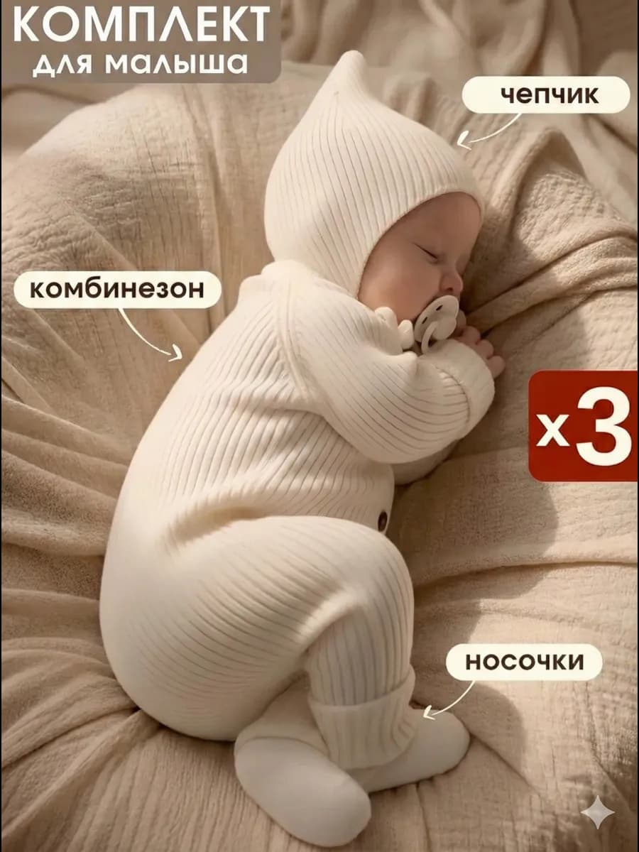 Вязаный комбинезон для новорожденных комплект на выписку