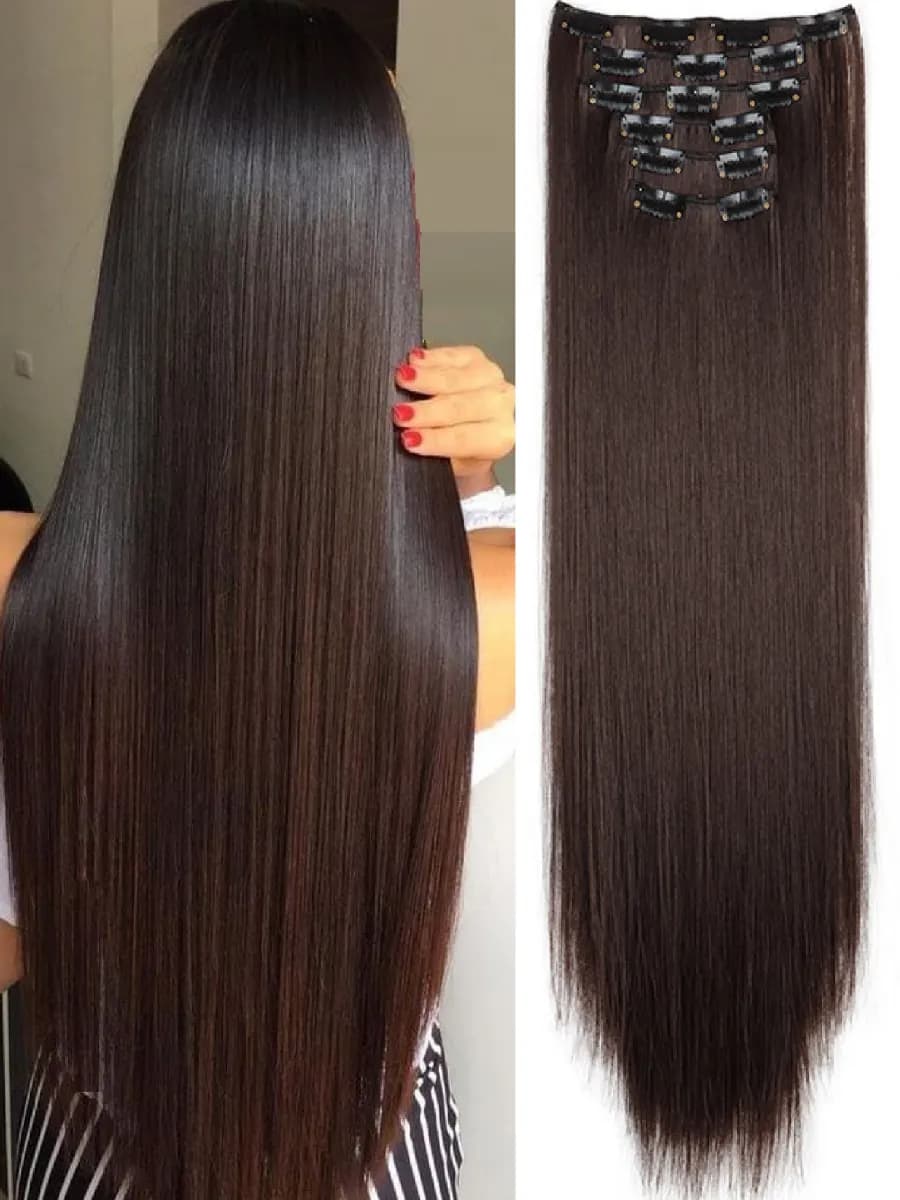 Накладные пряди прямые на заколках Шоколад