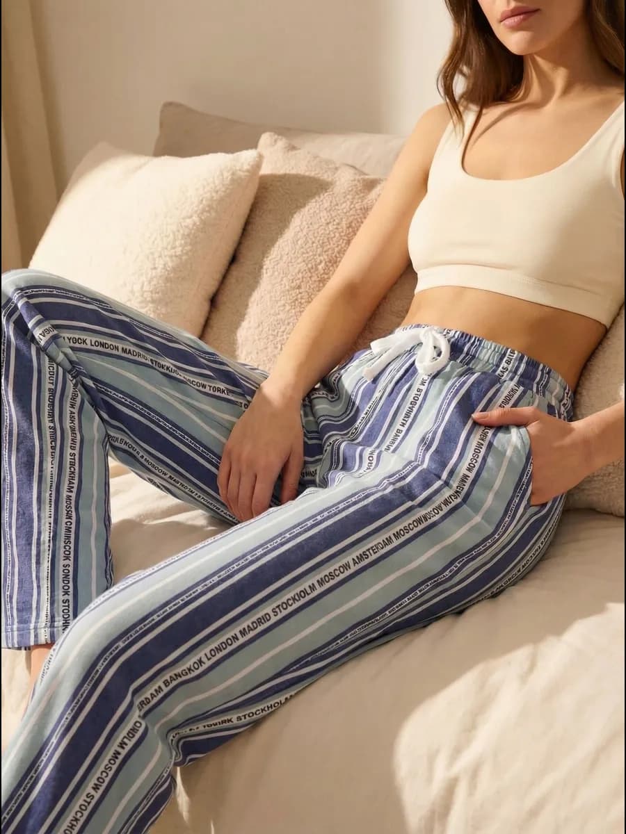 Брюки домашние летние на резинке пижамные