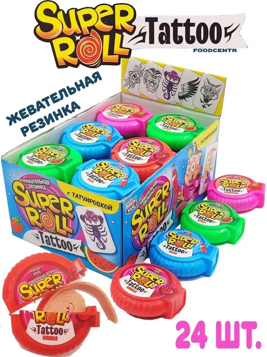 Жев. резинка SUPER ROLL TATOO Супер Ролл Тату 24 шт