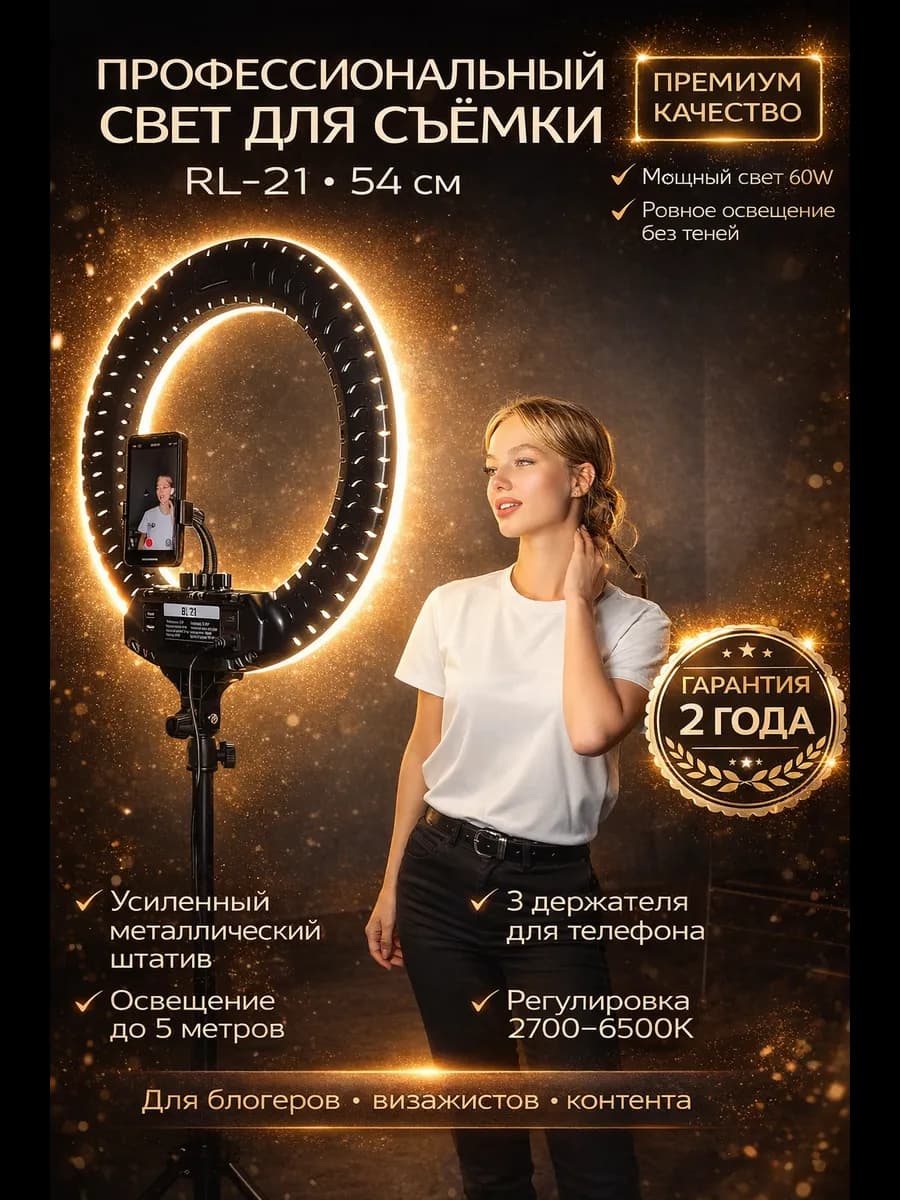 Кольцевая лампа со штативом 54 см RL-21