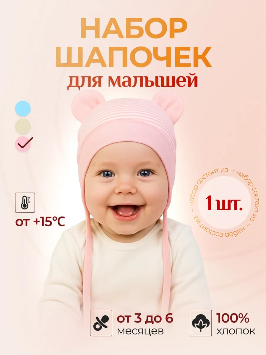 Чепчик с ушками для новорожденного
