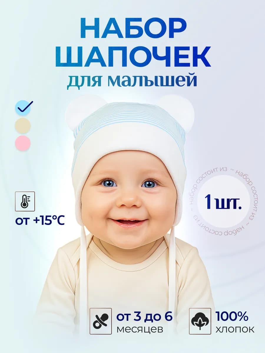 Чепчик с ушками для новорожденного