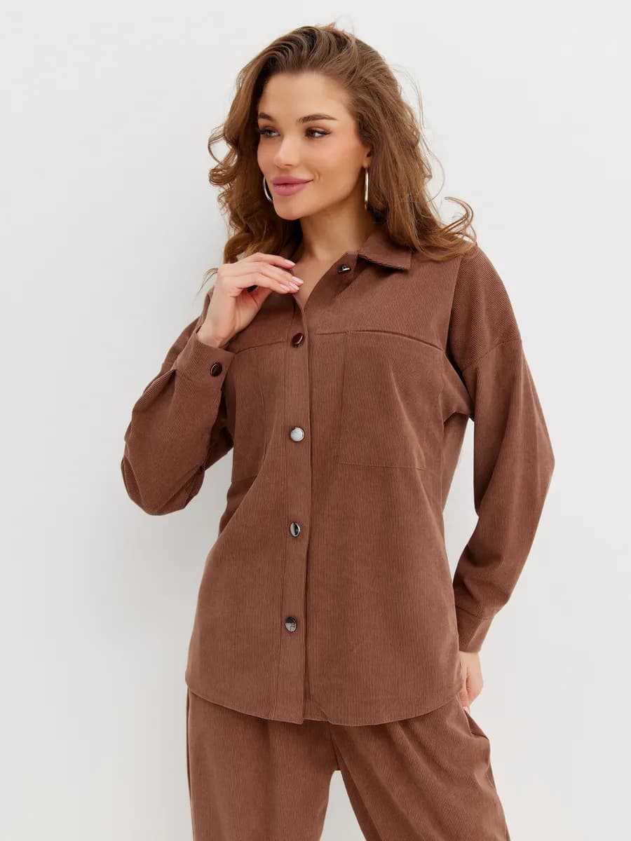 Костюм спортивный вельветовый двойка с рубашкой и джоггерами