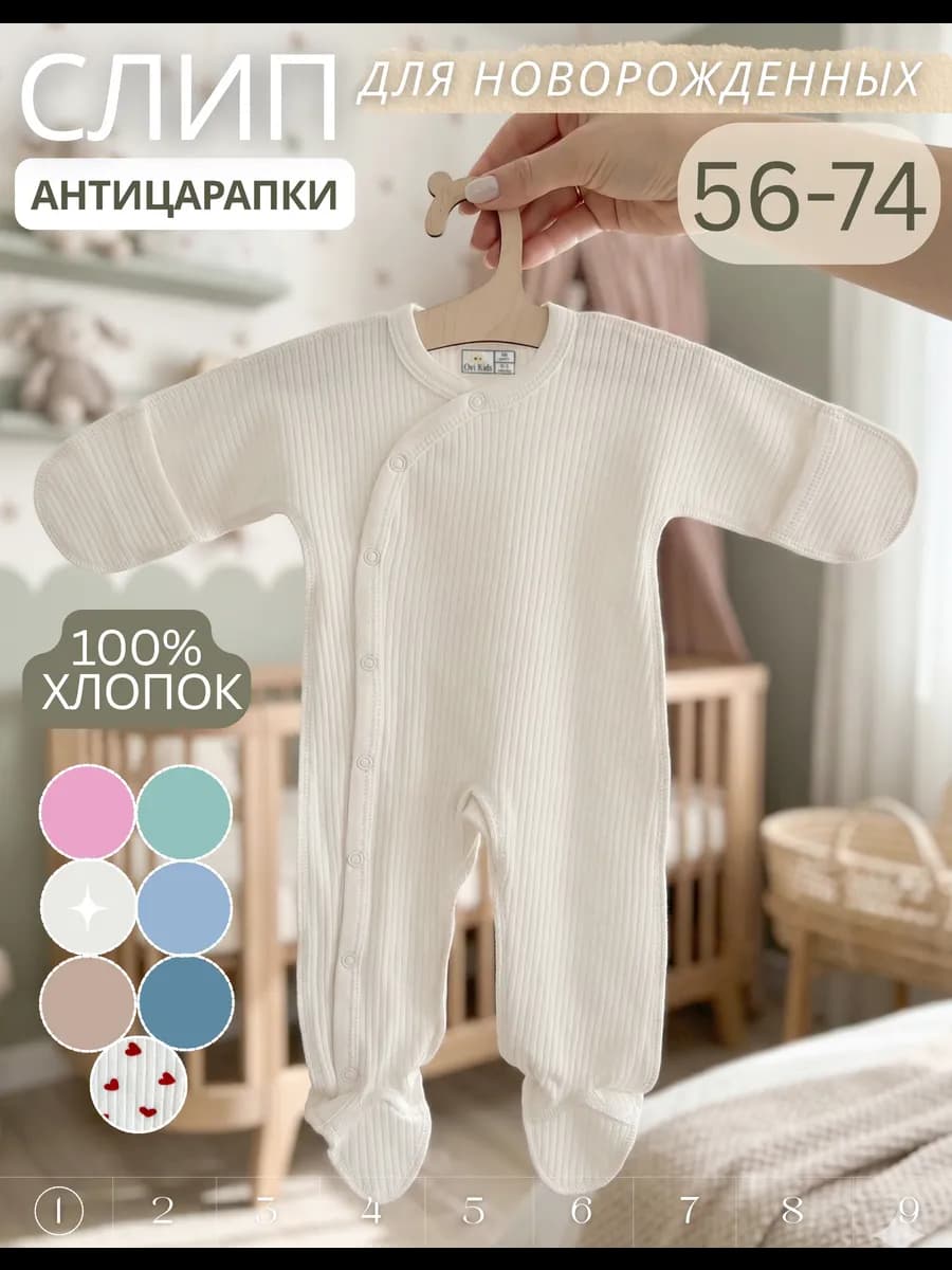 Слип для новорожденных на лето на кнопках хлопковый нарядный