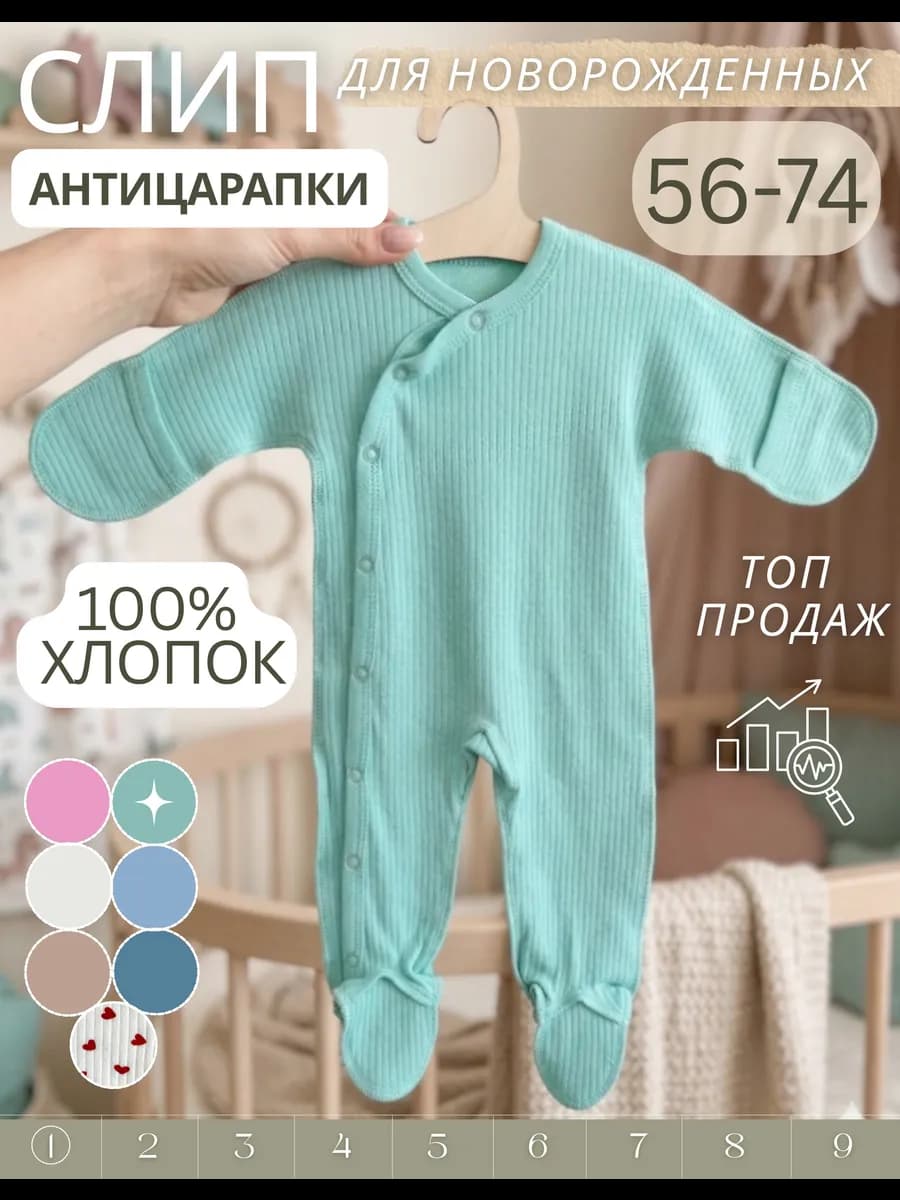 Слип для новорожденных на лето нательный хлопок