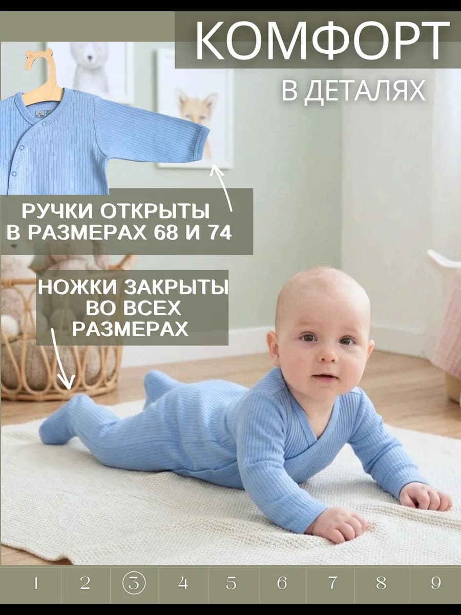 Слип для новорожденных на лето на кнопках хлопковый