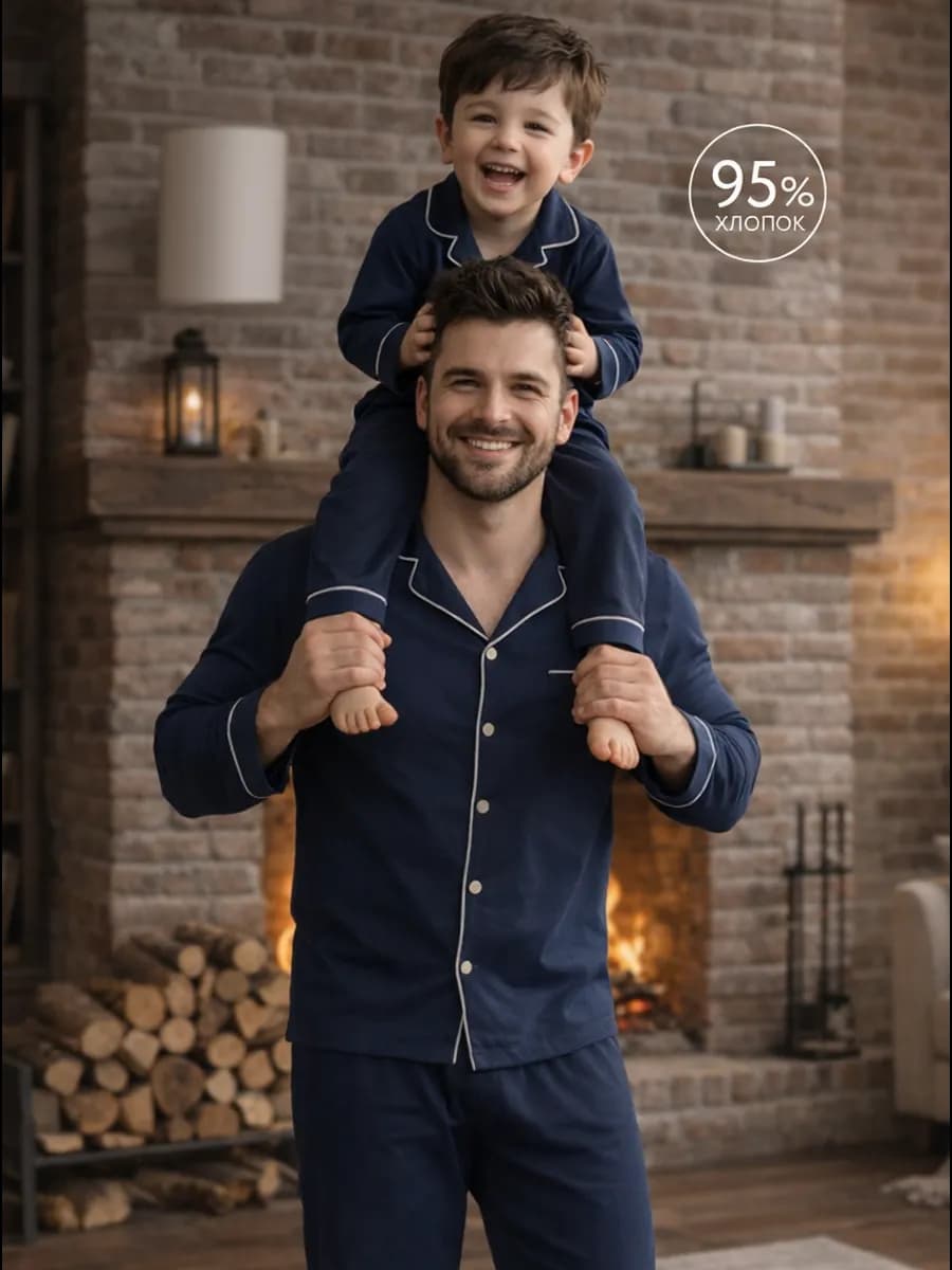 Пижама мужская со штанами и рубашкой классическая