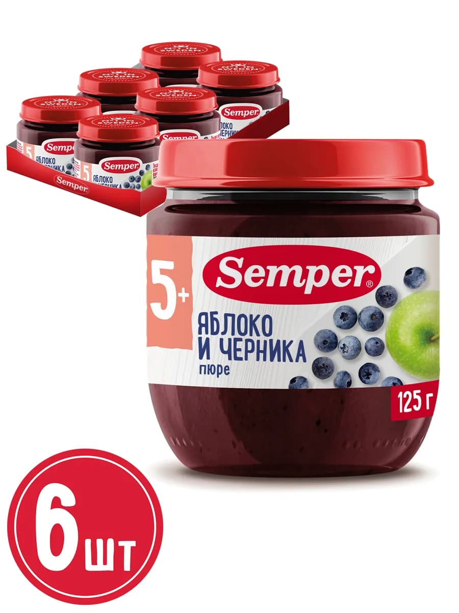 пюре фруктовое детское Яблоко и черника 6 шт