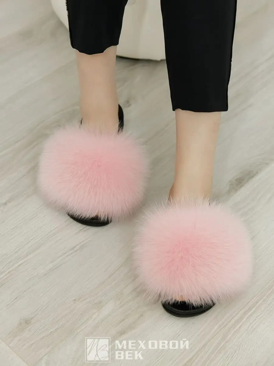 Тапочки домашние шлепки с натуральным мехом