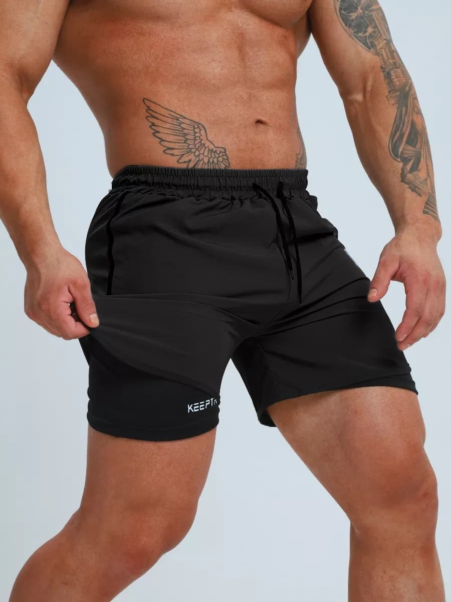 Шорты двойные спортивные для тренировок с тайтсами