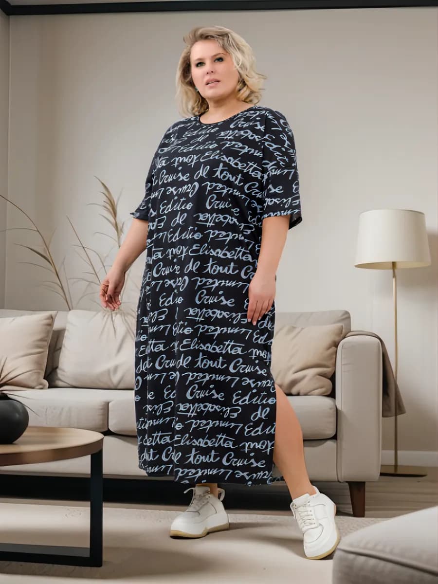 домашнее платье-футболка, туника удлиненная большие размеры