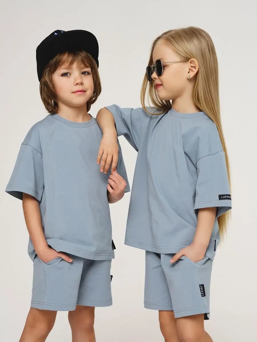 Летний трикотажный костюм с шортами и футболкой - фото 1