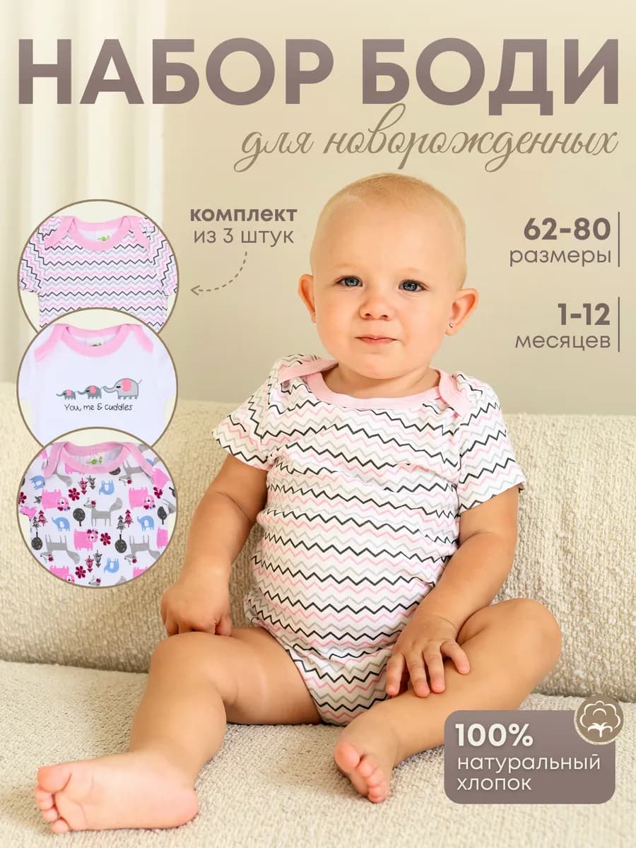 Боди для новорожденных с коротким рукавом на кнопках