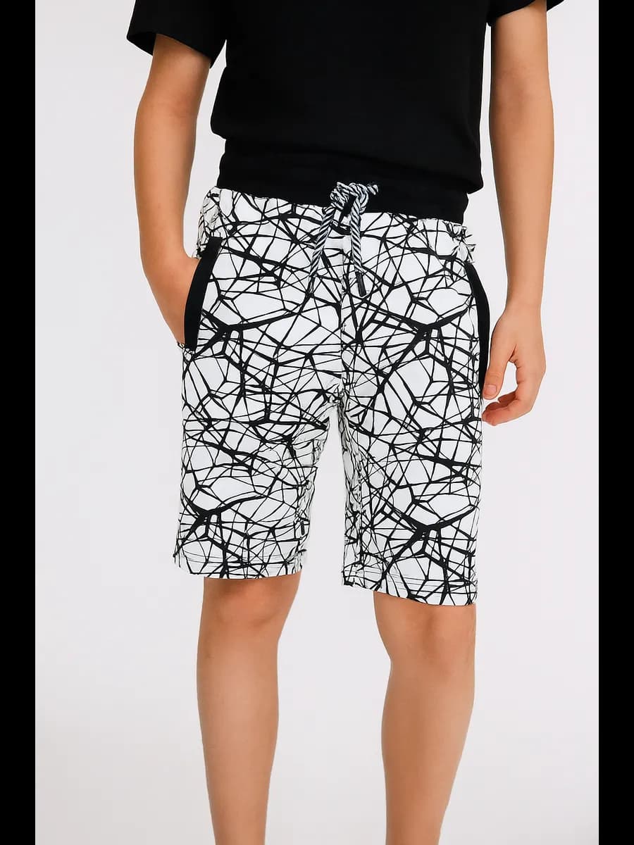 Шорты трикотажные белые с принтом