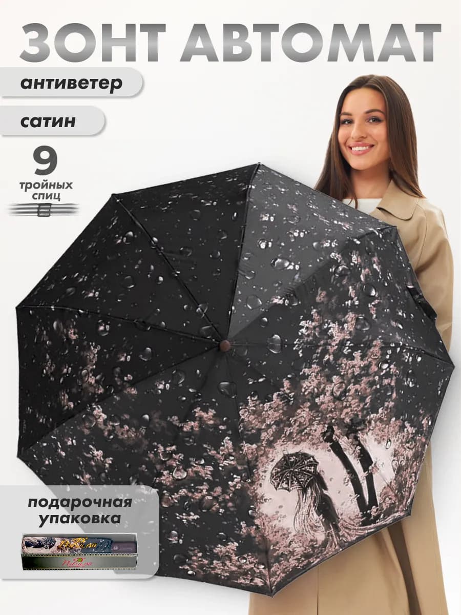 Зонт автомат c двойными спицами антиветер складной