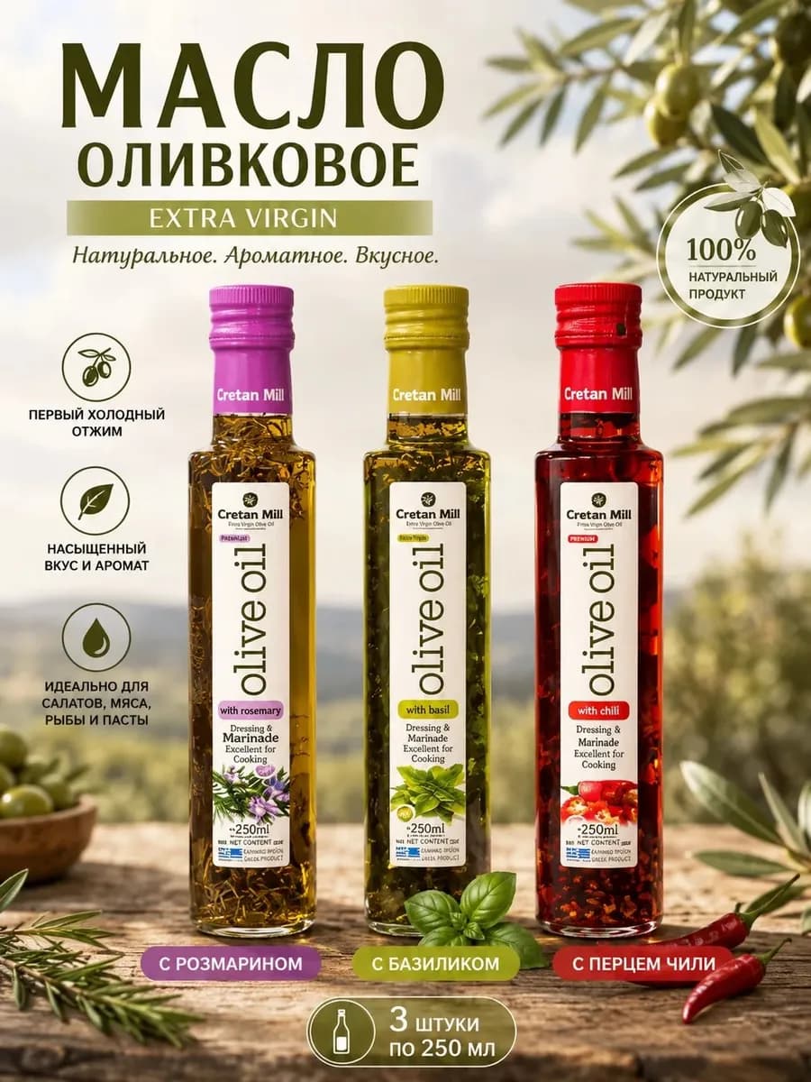 Масло оливковое с розмарином,с базиликом,с чили, 250мл CМ