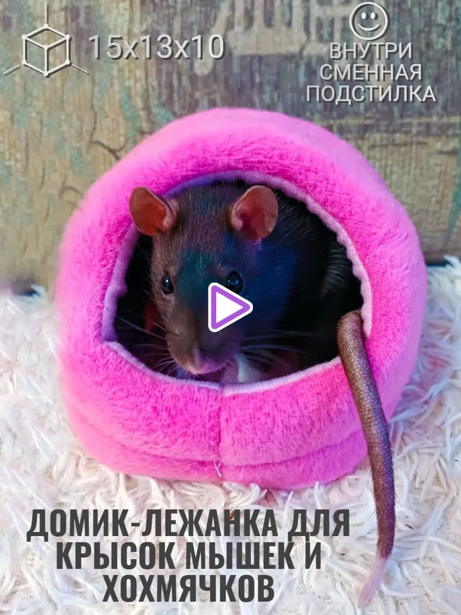 Домик со съемной лежанкой для крысы 15х13х10 розовый