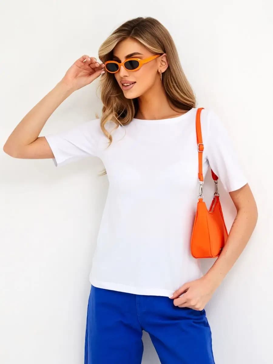 Футболка женская облегающая скимс у2к рукав 3 4 лодочка