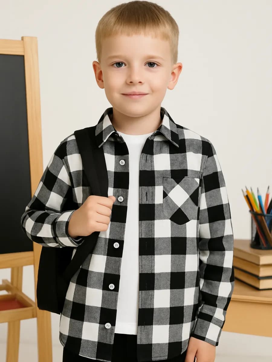 Рубашка в клетку детская школьная
