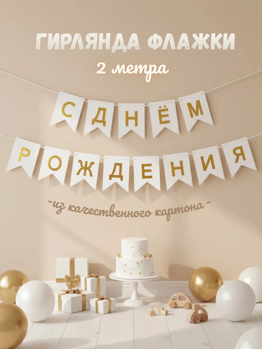 Гирлянда С днем рождения растяжка флажки