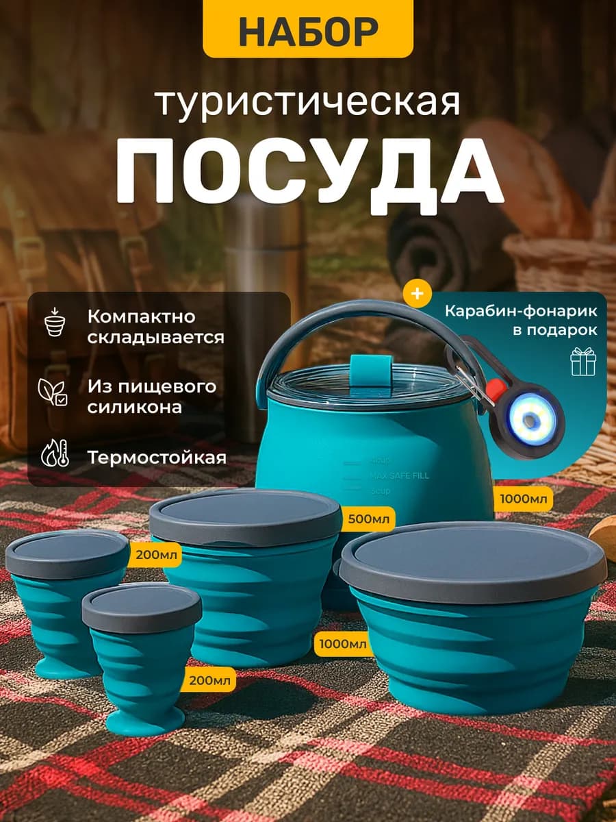 Набор посуды туристический складной силиконовый для пикника