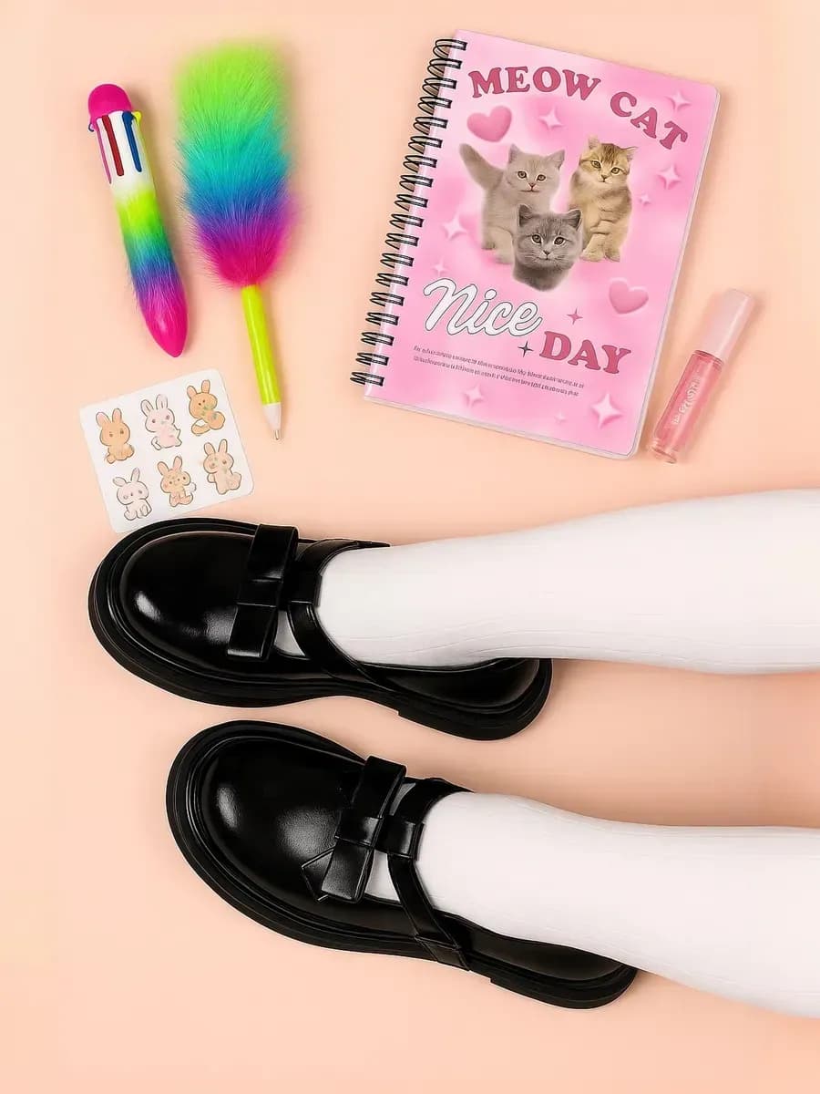 Туфли школьные на липучке с бантом