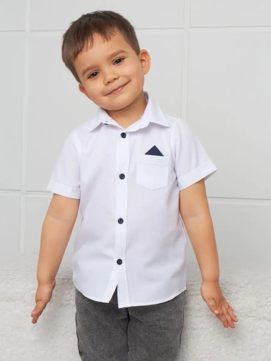 Рубашка для мальчика белая с коротким рукавом