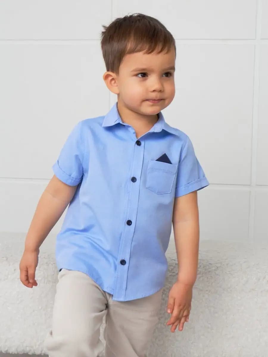 Рубашка для мальчика голубая короткий рукав