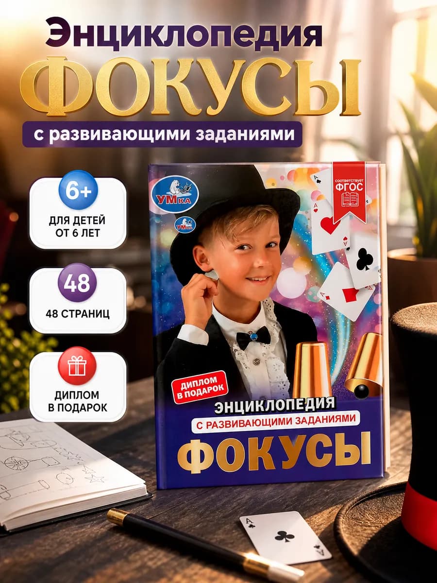 Энциклопедия для детей Фокусы книга с развивающими заданиями