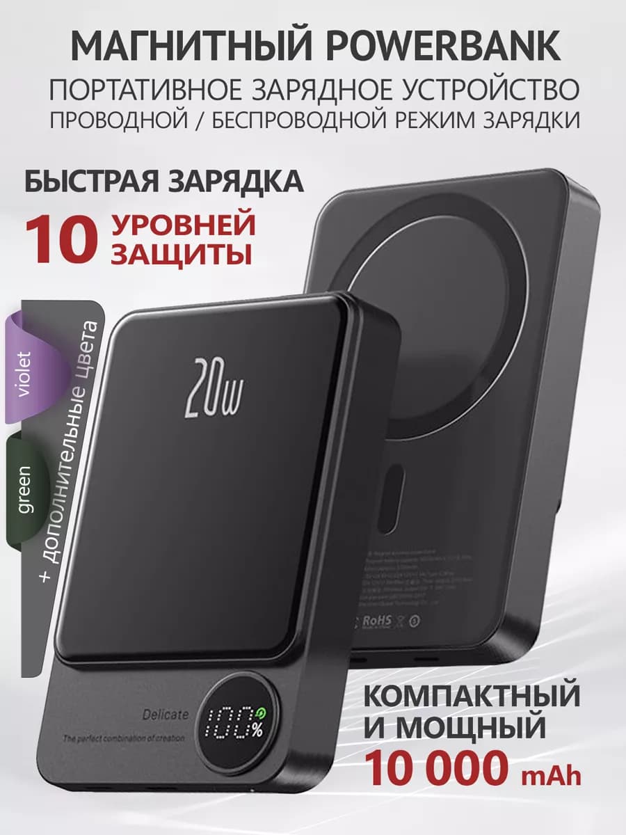 Повербанк быстрая зарядка Magsafe для Iphone Android type с