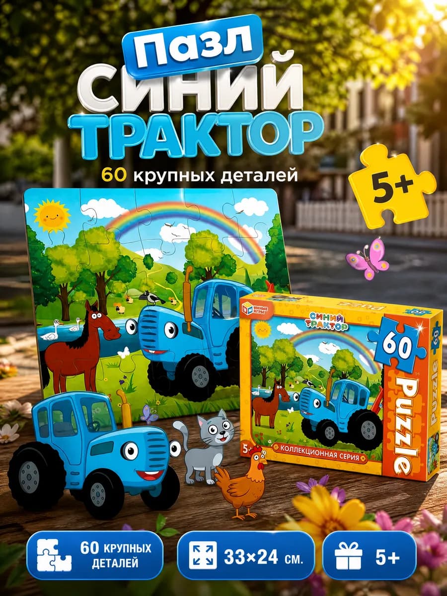 Пазлы синий трактор крупные 60 деталей детские для мальчиков