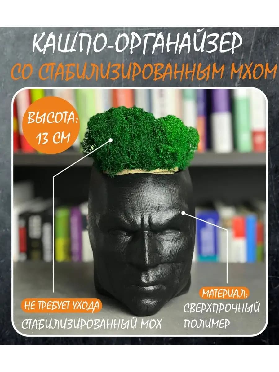 Ваза, Кашпо голова Бэтмен для цветов, суккулентов, мха