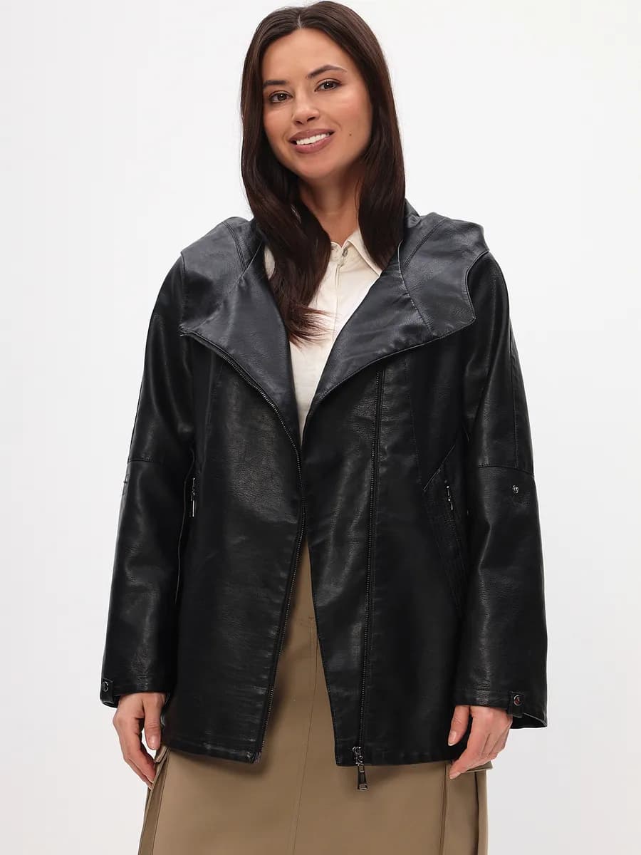 Куртка кожаная демисезонная оверсайз с капюшоном