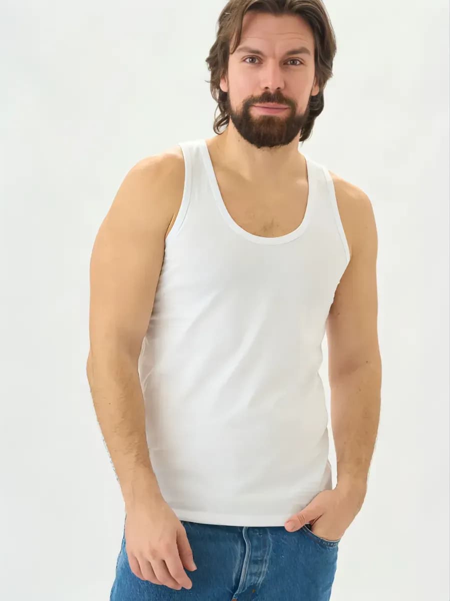 Майка спортивная домашняя белая хлопок