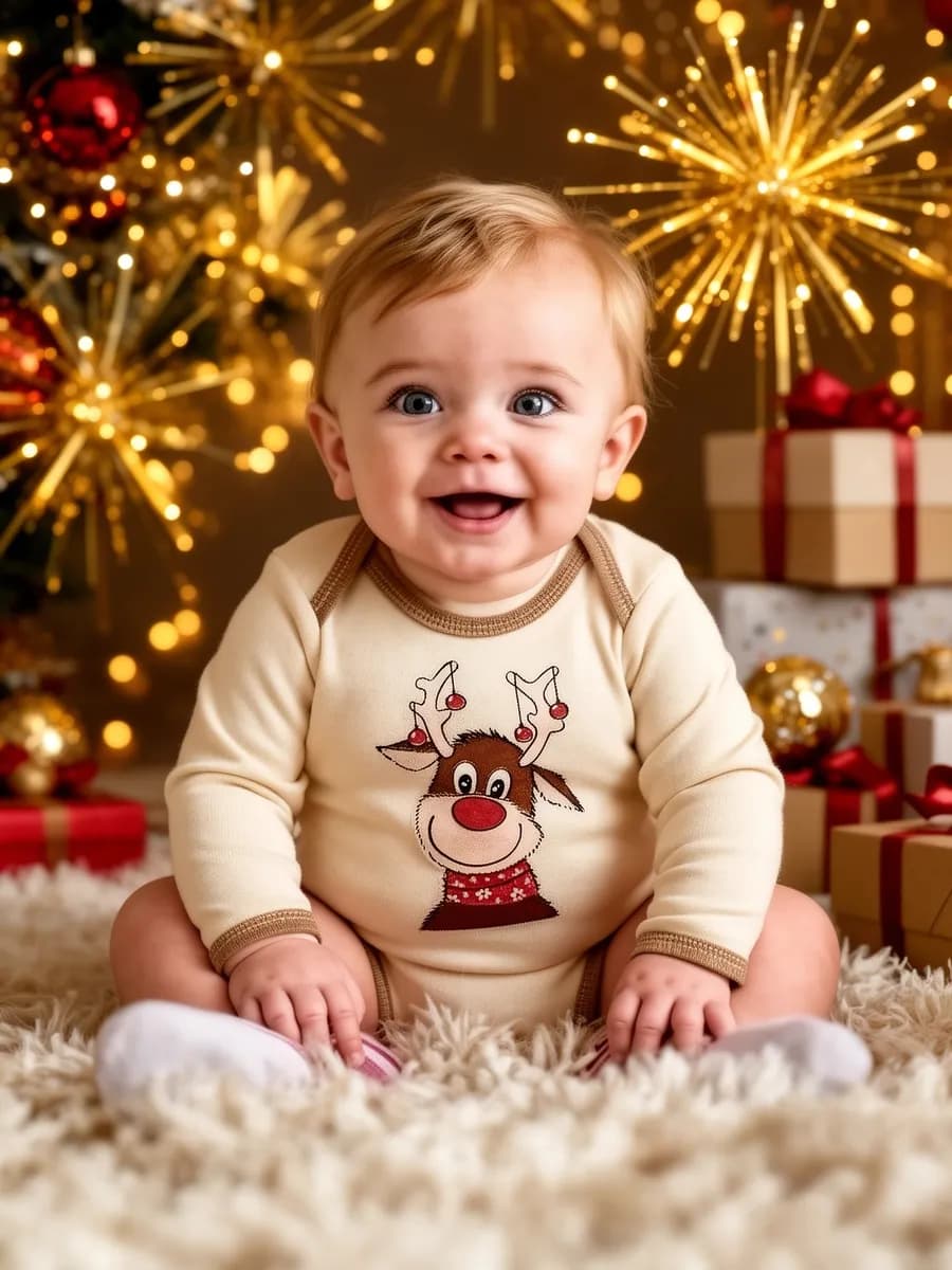 Боди с длинным рукавом для новорожденных новогоднее хлопок