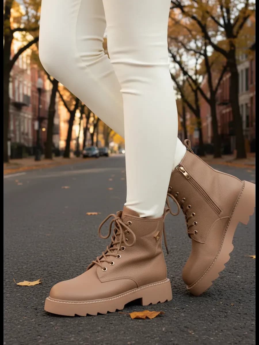 Ботинки женские демисезонные натуральная кожа бежевые