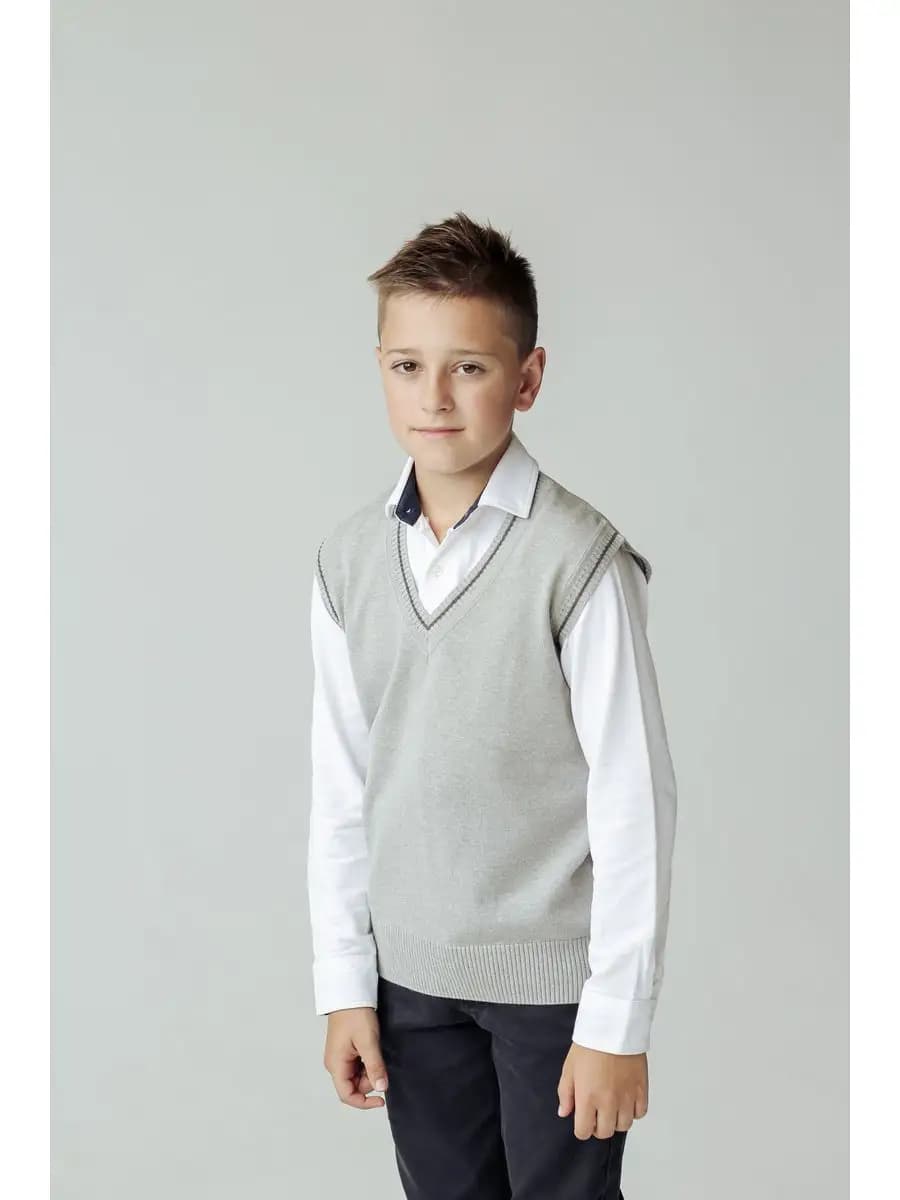 Жилет для девочки мальчика школьная светло-серый школьный