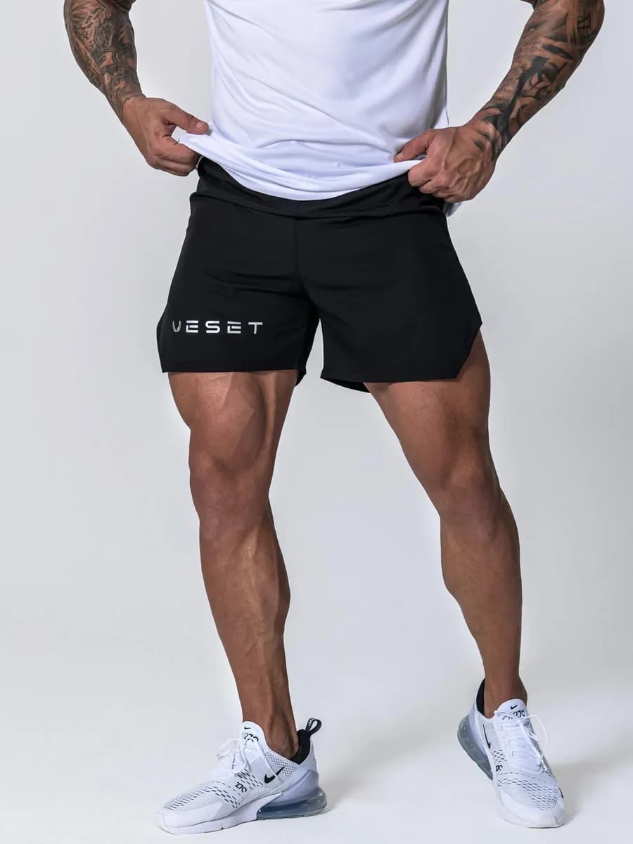 Шорты с тайтсами спортивные черные для фитнеса бега мма