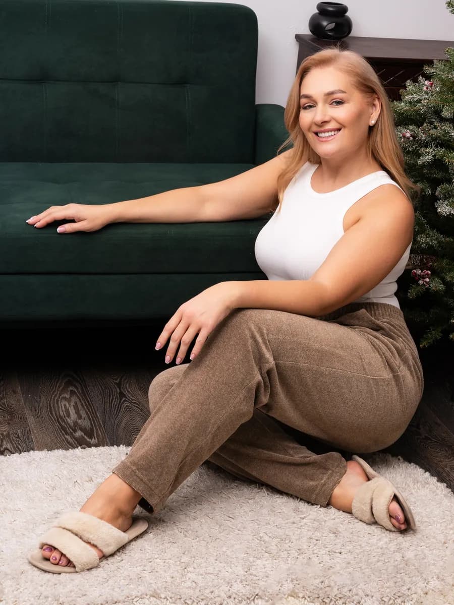 Брюки домашние широкие велюр джоггеры