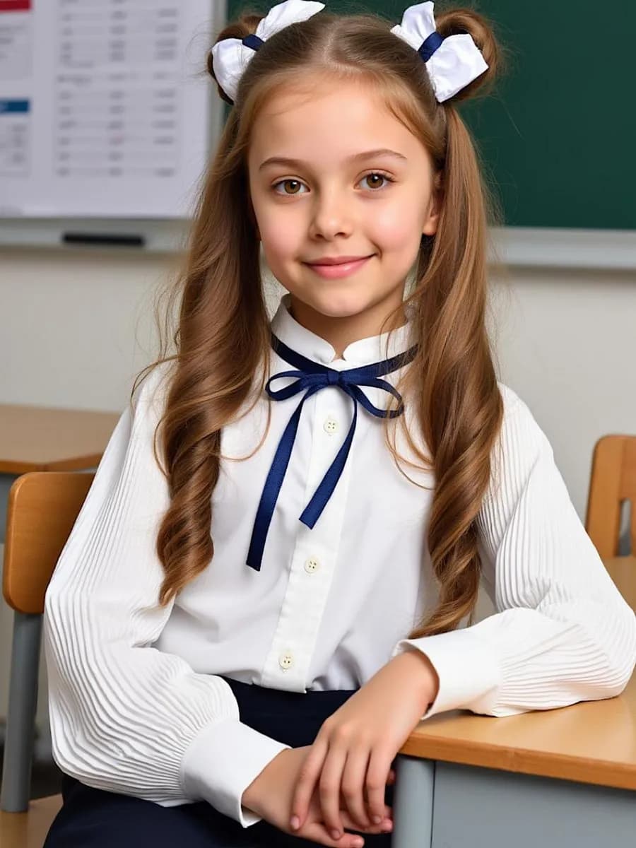 Блузка для девочки школьная белая нарядная с длинным рукавом