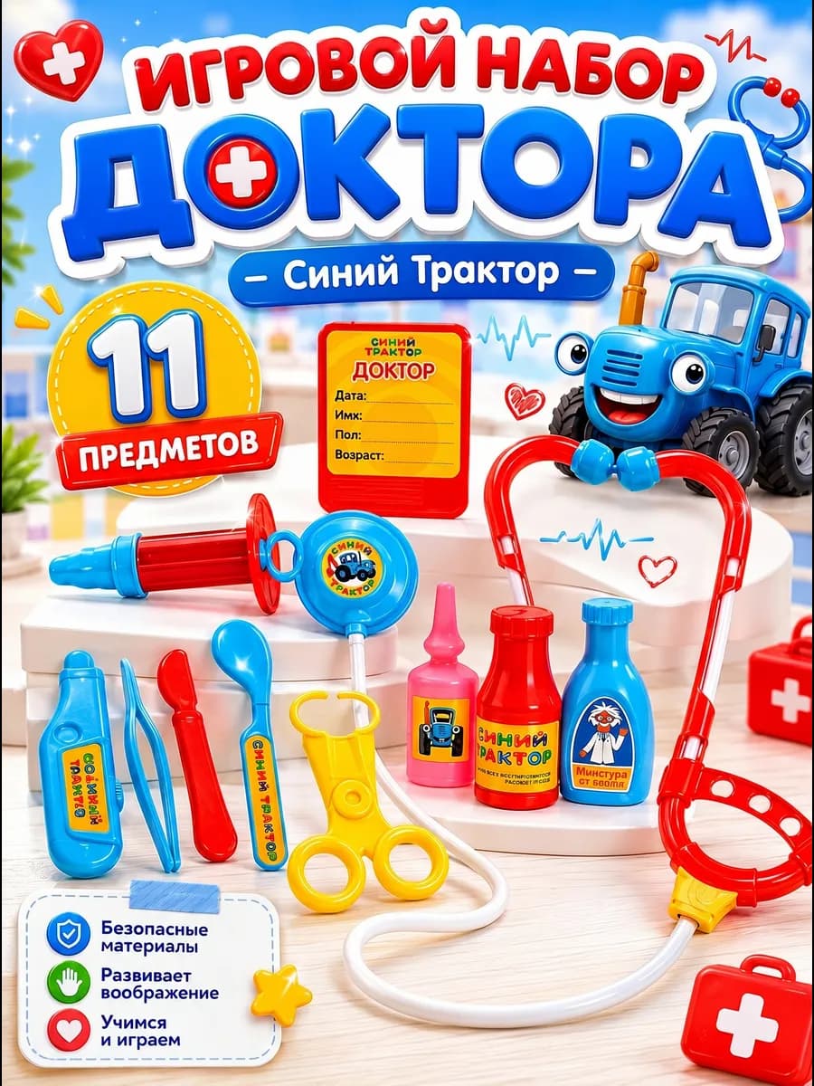 Игровой набор доктора Синий трактор, 13 инструментов
