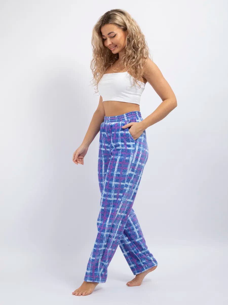 Брюки домашние пижамные на резинке больших размеров теплые