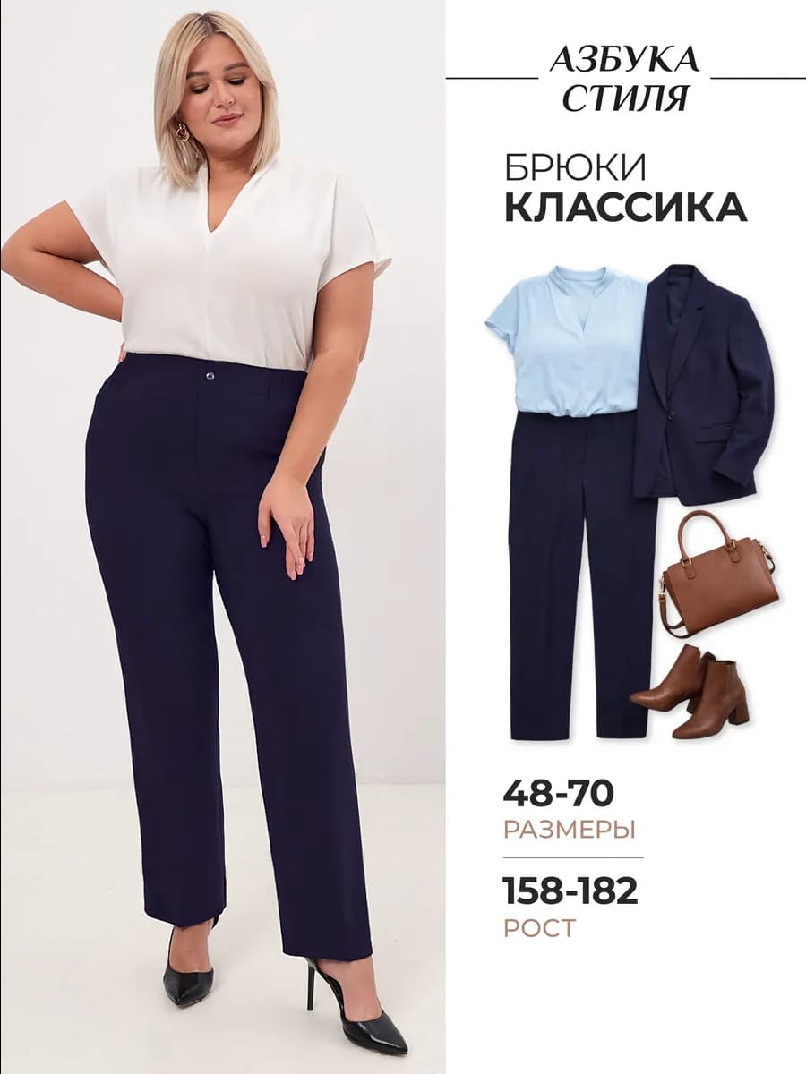 Брюки классические синие на резинке