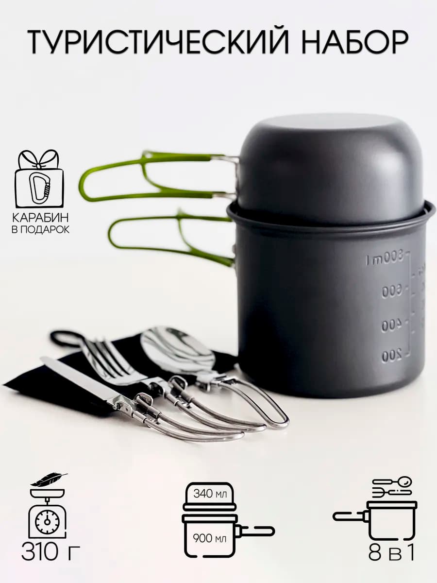 Набор посуды туристический для пикника и похода 8в1 - фото 1