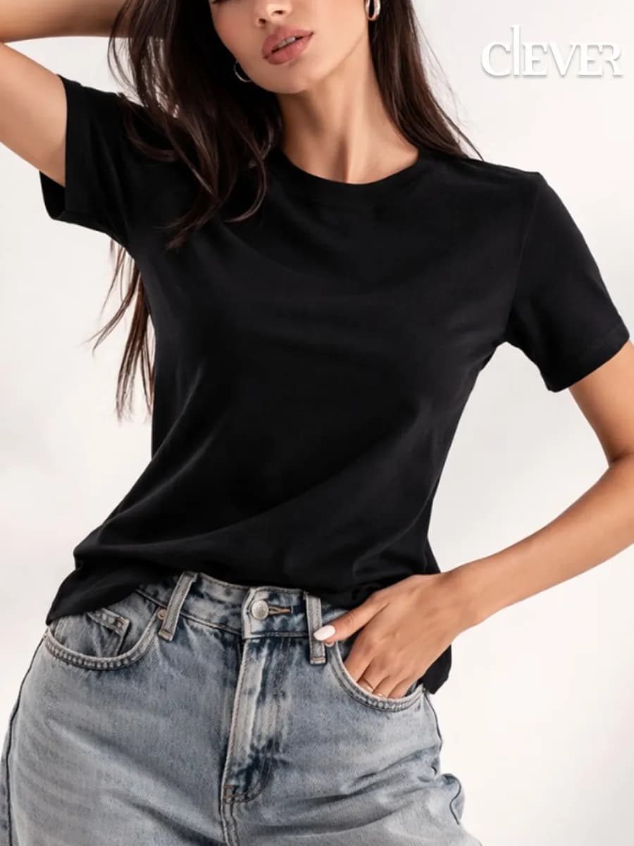 Футболка базовая черная хлопок - фото 1