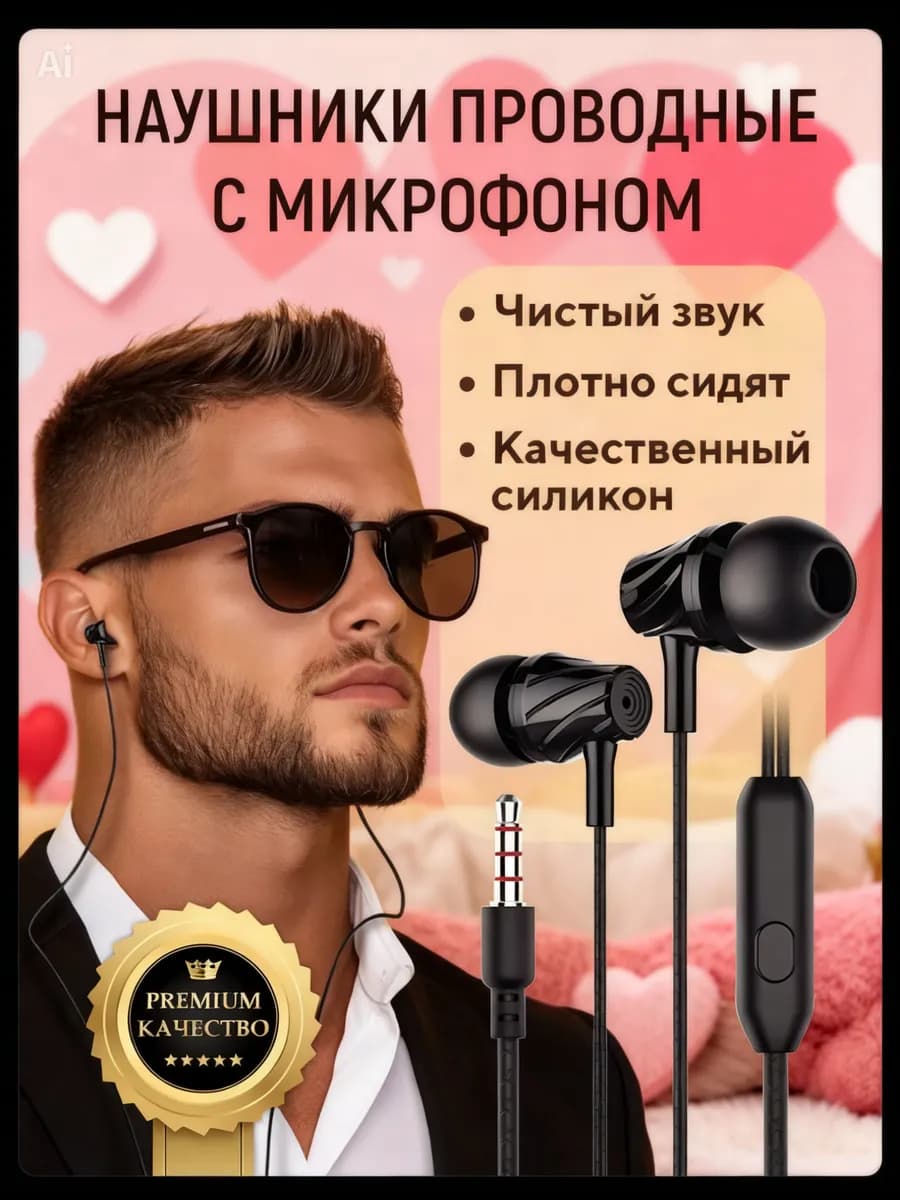 Наушники проводные с микрофоном EP17 черные