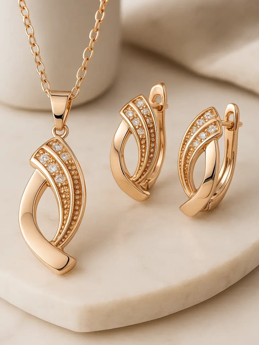 Набор бижутерии серьги с цепочкой позолоченные