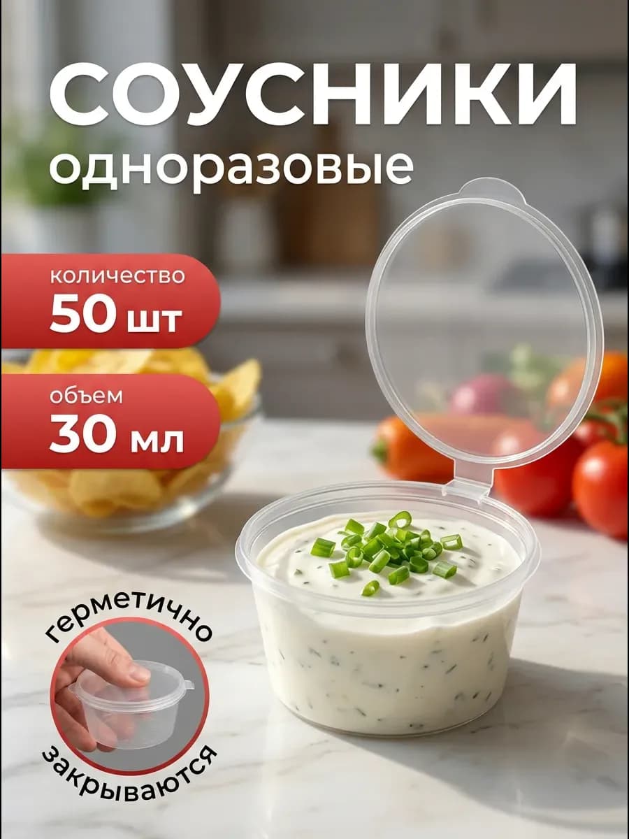 Соусники 30 мл 50 шт пластиковые одноразовые